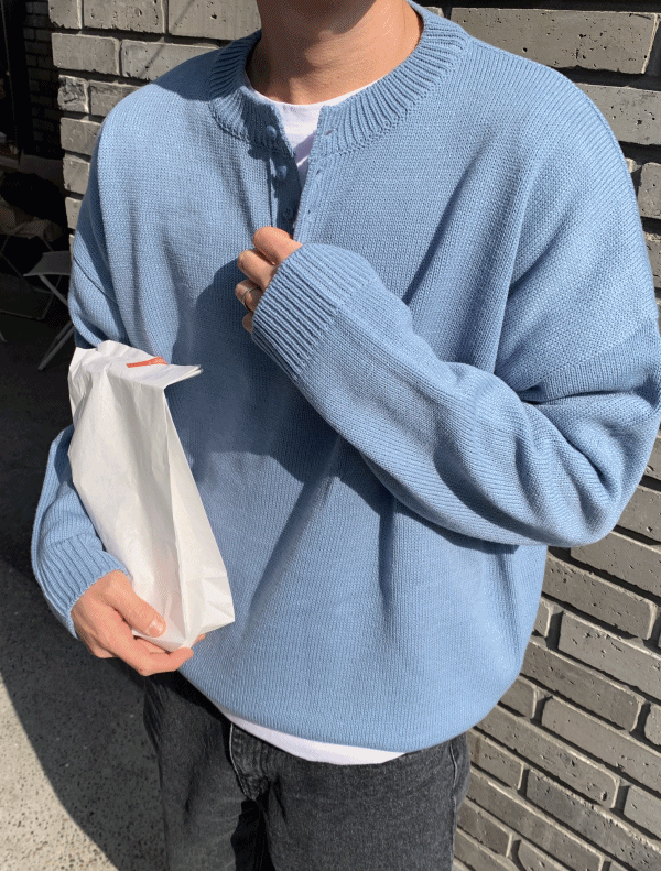 Over-fit Bin henly neck Knit (4color) (입고지연)